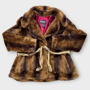 Olympia Limited‎ Jacket Women's Medium Brown Lined Pink Faux Fur Short Coat